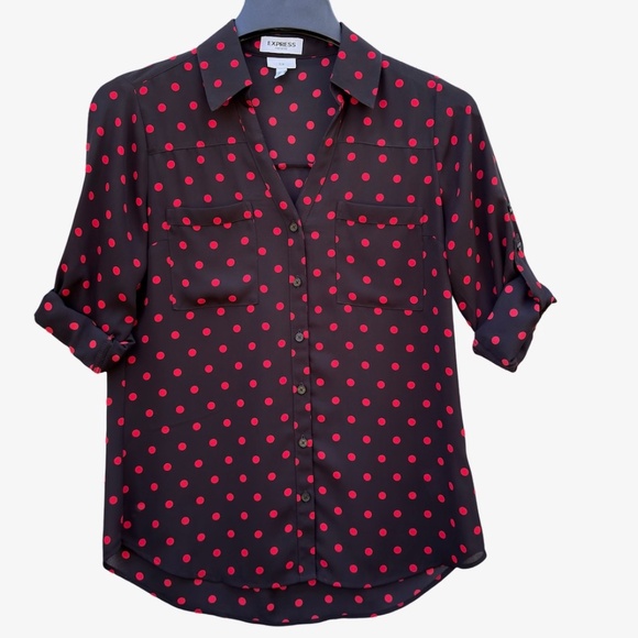 Express Portofino Deep Navy & Red Polka Dot Top - Picture 2 of 4